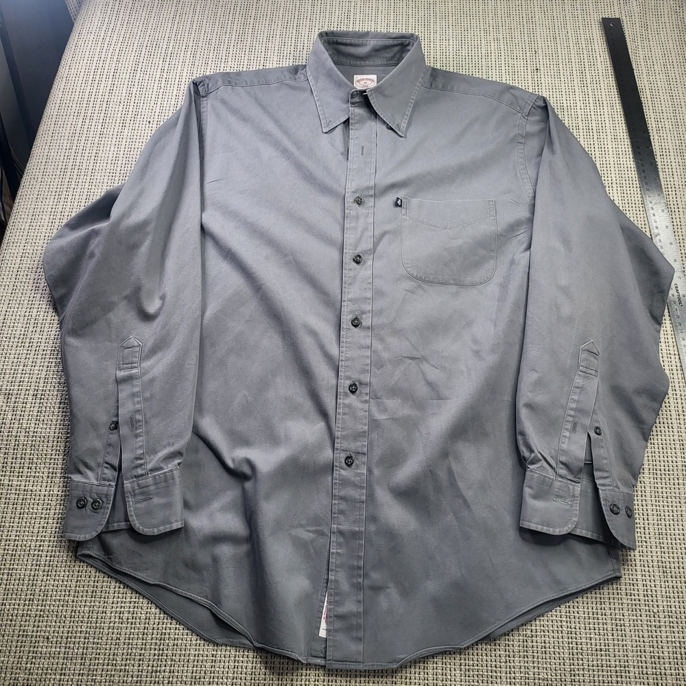 Brooks Brothers Button Down Shirt Mens M Gray 346 Long Sleeve Cotton Twill Point